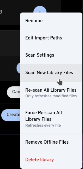 Scan New Library Files menu option
